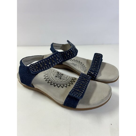 Aetrex Studded Sandal Jeweled Denim Blue Womens Size 10 Comfort Shoes - Picture 1 of 7